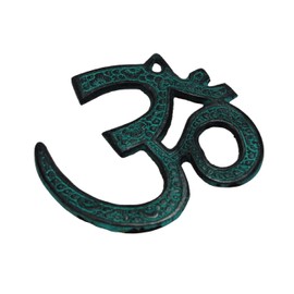 Terrapin Trading Om AUM Brass Blue 5" AUHM Plaque Symbol Hindu Buddhist Diwali Wall Hanging Home Decoration