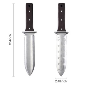 Flonsa Garden Trowel Knife with Leather Sheath Wood Handle, 7” Stainless Steel Blade for Weeding, Digging, Pruning, Cutting, Cultivating, Dividing