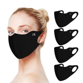 Hymeiluely 4 Pieces Breathable Washable Reusable Sun Face Mask For Women Men,sunscreen UV Face Shield For Running Hiking Riding Exercise (Black)