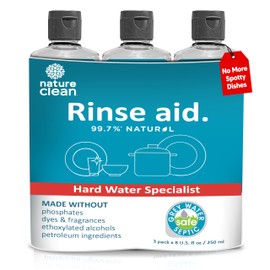 Nature Clean All Natural Dishwasher Rinse Aid Cleaner, Liquid Dishwasher Rinse Agent for Spot-Free Glass & Cutlery in Hard Water, Non Toxic Dish Washer Rinse Aid & Stain Remover, 8 oz/250ml, Pack of 3