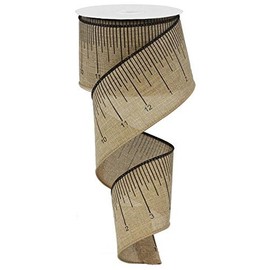 Beige Black Ruler Wire Edge Ribbon | Teacher Classroom | 2.5 Inches x 10 Yards