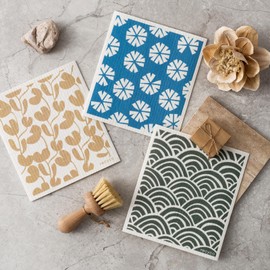 RECYCO Swedish Dishcloths for Kitchen | 6 Pack Wave Washable Dish Rags | Cellulose Reusable Cleaning Paper Towels | Absorbent Counter Dish Cloth Sponge Kitchen Wipes, 8" L x 7" W