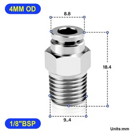 TAILONZ PNEUMATIC 304 Stainless Steel Male Straight 4mm Pipe OD x 1/8 BSP Push to Connect Fittings PC4-01 (Pack of 5)