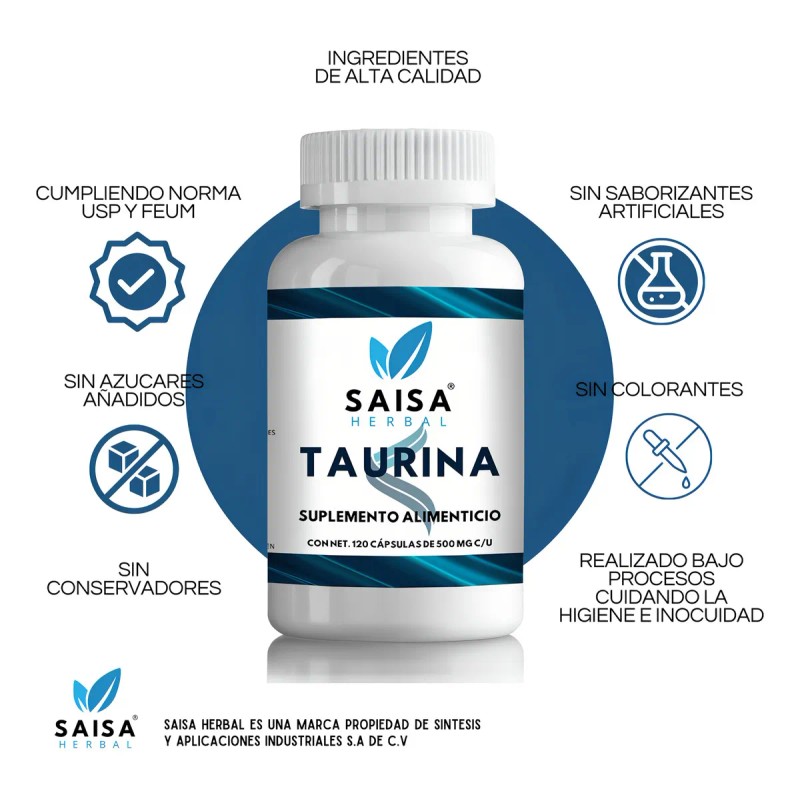 Taurina 400 Mg 120 Cpsulas Saisa Herbal Sabor Sin sabor
