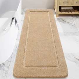 LOCHAS Bathroom Rugs, 24" x 70" Long Bath Rug, Non Slip Washable Bathroom Runner Rug Soft Thick Absorbent Bath Mat for Shower, Shaggy Plush Luxury Large Bath Rug, Beige