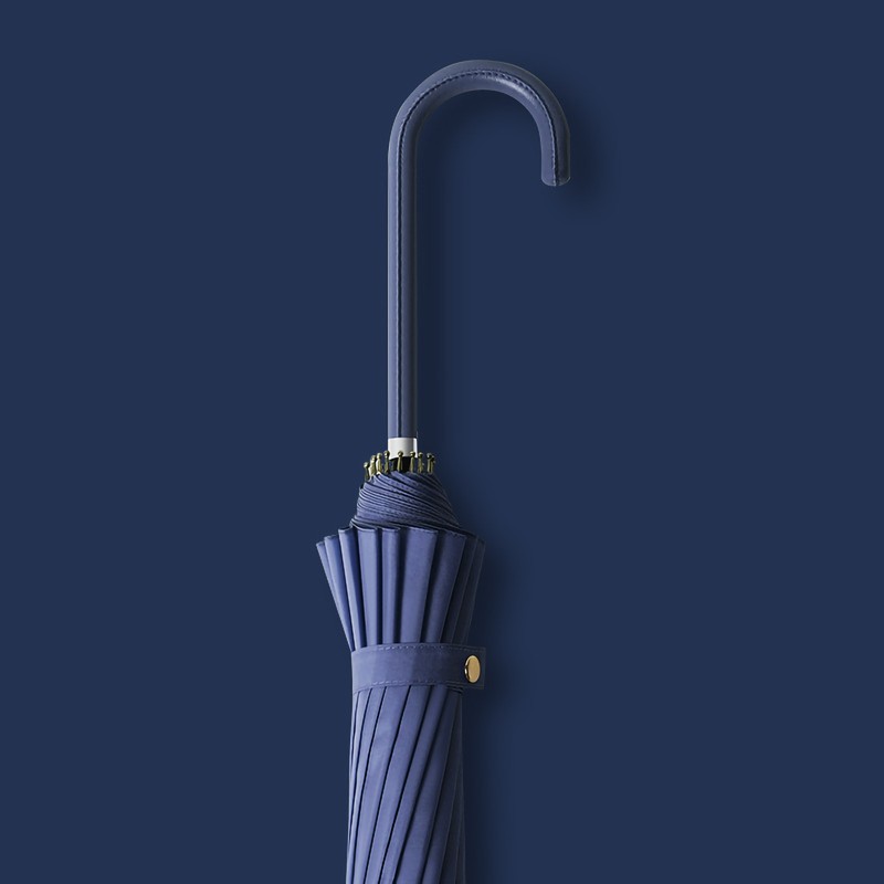 16 Bone Long Handled Umbrella Leather Handle Rain and Shine