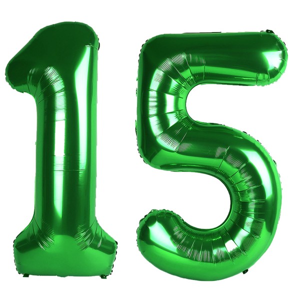 40 Inch Green Number 15 Digital Balloon,Jumbo Mylar Foil Helium