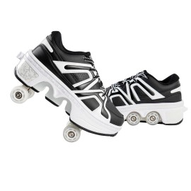 Best High Quality 4 Wheels Deformation Roller Skates Shoes Kids Kicked Roller Skates ShoesColor: Black, Shoe Size: 40