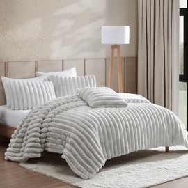 Riverbrook Home Everett Faux Fur 3-Piece Comforter Set, Twin XL, Gray