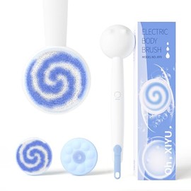 Electric Back Scrubber for Shower Body Brush, Waterproof Shower Body Scrubber for Cleansing, Massaging, Rechargeable Bath Brush for Kids & Adults with 2 Heads & 3 Speed Modes, Milk White XY0