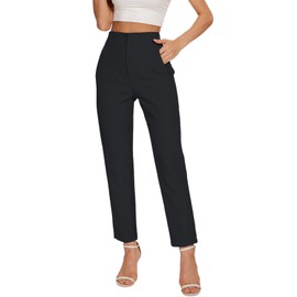 IjnUhb Women's High Waisted Pants - Straight Leg Dress Trousers with Pockets and Seam Design for Business Office Casual-Black-L