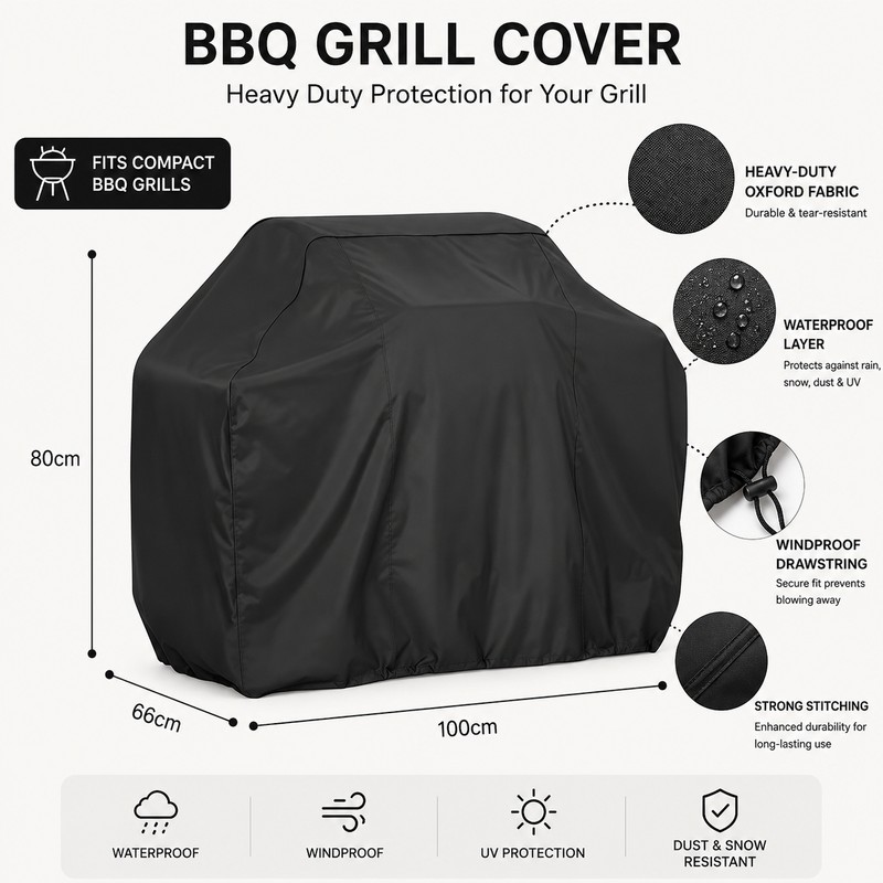 1 Piece Black BBQ Grill Cover for Outdoor Protection –