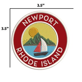 Newport RI Embroidered Premium Patch Iron-On or Sew-On Embroidery Applique - Color: Red - Nautical Sea Ocean Creatures Beach - Fun Novelty Badge Biker Emblem - Vacation Tourist Souvenir