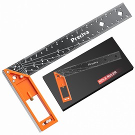 12” Woodworking Square Ruler - Preciva Right Angle Ruler Carpenter Square Layout Tool, Features Stainless Steel Blade, Retractable Ledge, 1/16” and 1/32” Notch Spacing and Multi-Angle Scribe Mark