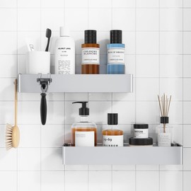 Kitsure X-Large Shower Caddy - 2 Pack Adhesive Shower Organizer, Drill-Free Shower Shelves for Inside Shower, Rustproof Stainless Steel Shower Rack for Bathroom, Silver Grey