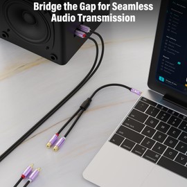 J&D 3.5mm to 2 RCA Cable, Gold Plated 3.5mm Male to 2RCA Female Stereo Audio Adapter Extension Cable Purple Shell Heavy Duty RCA Female to 3.5mm Male, 1 Feet