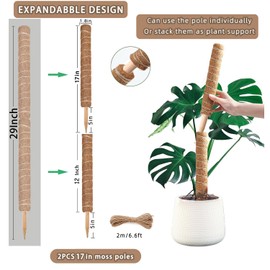 Moss Pole, 2 Pack 17 Inch Monstera Plant Support for Climbing Plants Accessories Indoor, Stackable Moss Poles Plant Support Stakes, Coir Plant Pole Sticks for Potted Plants, Pothos, Philodendron