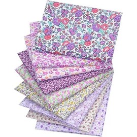 Pack of 9 Purple Pre-Cut 100% Cotton Floral Fabric Bundles 50cm x 50cm by CraftsFabrics