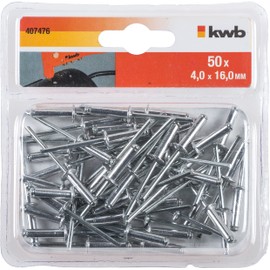 kwb Blind Rivets / Pop Rivets Diameter 4 mm, Length 16 mm, Made of Aluminium, With Galvanised Pin, for Commercially Available Pop Rivet Pliers