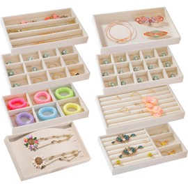 Caja de Almacenamiento de Joyería, Bandeja de Joyería de Terciopelo, Multifuncionales Caja Para Cajones, Bandejas Apilables, Para Collares, Aretes, Pulseras, Anillos