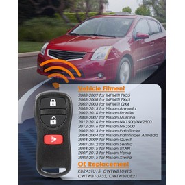 OCPTY Car Key Fob Replacement for Nissan for INFINITI for Frontier for NV1500 for NV2500 for NV3500 for Armada for TITAN for Xterra 2002-2016 (KBRASTU15 CWTWB1U415) 3 Buttons 315Mhz-Set of 1