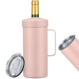 MAXSO 42oz Wine Chiller Iceless Cooler Tumbler - Gift for Wine Lovers, 2-IN-1 Stainless Steel Vacuum Insulated Bucket Portable Mug Cup Wine Accessory Keep Cold, Fit Most 750ml Wine & Champagnes, Pink