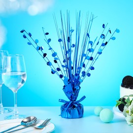 Crowye 6 Pieces Foil Spray Table Centerpieces Decoration Metallic Foil Spray Party Centerpiece Round Foil Spray Table Centerpiece Burst Centerpieces for Birthday Party Anniversary Holiday (Blue)