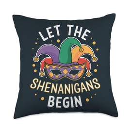 Let The Shenanigans Begin Jester Mask Carnival Magic Playful Throw Pillow