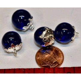 Unbranded VINTAGE 4 COBALT BLUE PENDANTS  BUTTONS  BEADS. GLASS MARBLES SILVER PLATED TOP
