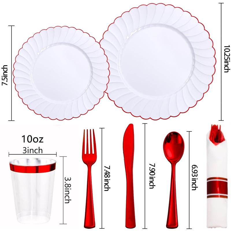 YOUBET 350PCS White Scalloped Plastic Plates for Weddings