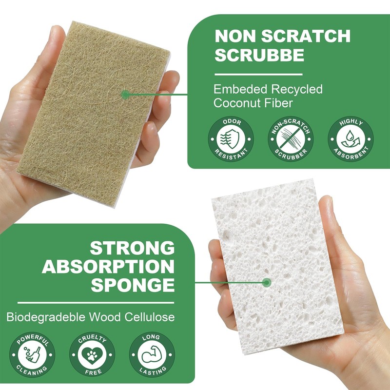 12 Pack Kitchen Sponge, Dish Sponges Kitchen, Natural Kitchen Sponges,