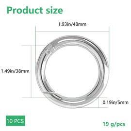 XCSJ 10 x Carabiner Round 48 mm Very Robust Zinc Alloy Large Carabiner Ring Carabiner Hook Round Carabiner Ring O Ring Round Carabiner for Key Chain, Bag, Jewellery, DIY Crafts (Silver)