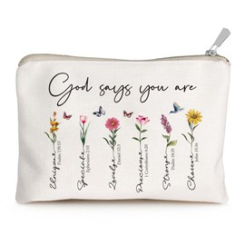 God Says You Are Makeup Bag Gift, Faithful Christian Accessory Pouch Believe Gift for Her, Religious Makeup Bag, Inspirational Cosmetic Bag, for Daughter, Niece, Teen Girls Birthday Gifts (God says you are)