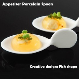 10Pcs Porcelain Tasting Spoons,Fish Shaped Caviar Sample Spoons for Tasting 3.9 x 1.6 x 1.2 inches Fish Shape Appetizer Plates,Dishwasher Safety,for Restaurant,Birthday Wedding Party,Cakes,Dessert
