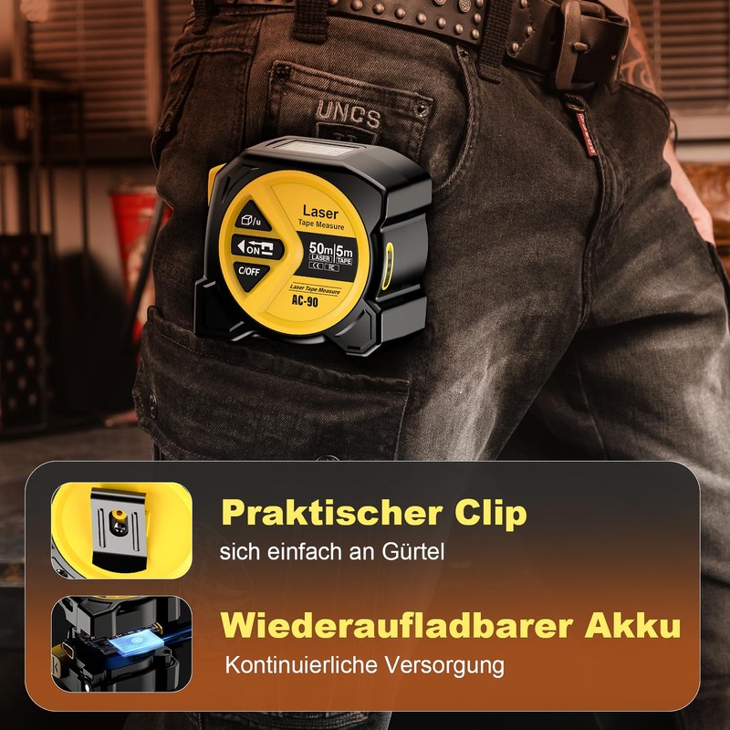 FNITAER Laser Rangefinder 50 m, 2-in-1 with 5 m Steel