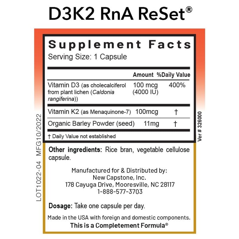 RnA ReSet D3K2 Reset – 4,000 IU Vitamin D3 &