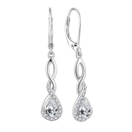 FJ Infinity Earrings for Women 925 Sterling Silver April Birthstone Earrings Leverback Dangle Drop Earrings Jewellery Gifts for Women Girls