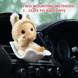 [Dual Installation] Mini Doll Baby Seat Car Air Vent Clip + Center Console Base Suitable for 15-17cm Dolls Adorable Shape Car Interior Decorations (Blue and White)