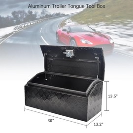 BIGREAT 30'' Inch Aluminum Trailer Tongue Tool Box Truck Bed Toolbox Underbody Storage Organizer Waterproof Square Storage Organizer with Lock and Keys Black(‎30" L x 13.2" W x 13.5" H)