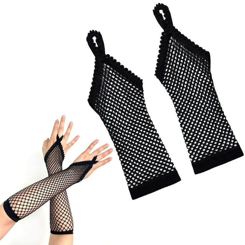 BLUPLE Black Fishnet Gloves Women's Lace Fingerless Gloves with Finger