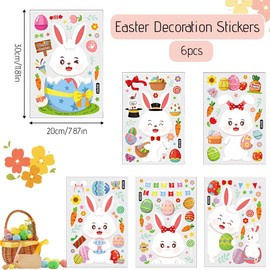 JEYORZY 6 Blätter Fenstersticker Ostern Selbstklebend, Fensterdekoration Ostern mit Hasen Ostereier Küken, Fensterbild Ostern, Fenster Aufkleber Dekorationen Wiederverwendbar für Ostern