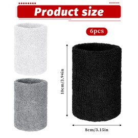 Apausvcm Pack of 6 Sweatbands, Absorbent Sweatband, Wristband, Fitness Sweatband, Fitness Arm Sweatband, Sports Sweatband Bracelet for Handball, Football, Basketball, Tennis, Running