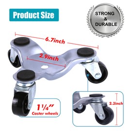 MaxWorks 50535 Furniture Dolly 4 Pack 6 Inch Steel Tri Dolly with 360° Swivel Wheels and Non Slip Cap Surface for Moving Heavy Furniture Refrigerator Sofa Washer Dryer