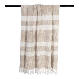 DII Mid-Century Modern Slub Stripe Woven Throw, Taupe, 50x60