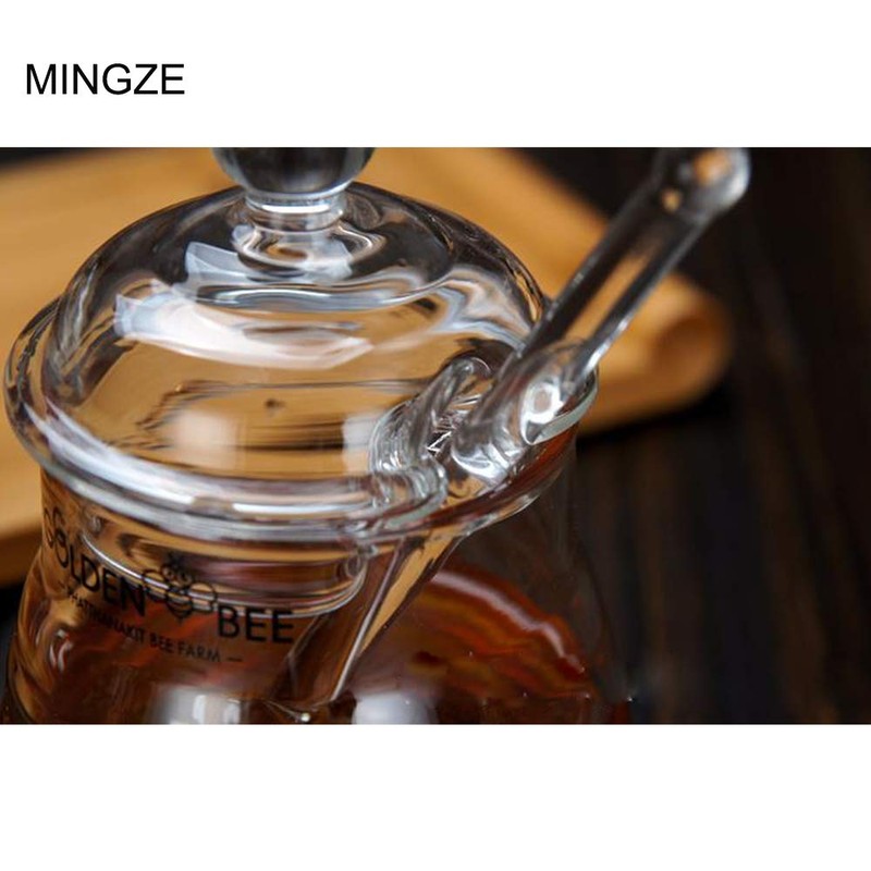 MINGZE Honey Jar Pot, with Dipper and Lid Cover, Transparent,