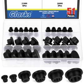 Glarks - Juego de 51 tapones de silicona hueca de 6 tamaños, Negro, ID 8-25 mm/0.3-1 pulgadas, G-4003