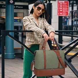 Bluboon Women Ladies Carry-on Tote Weekender Bag with Shoe Compartment, Canvas Overnight Travel Duffle Bag in Trolly Handle