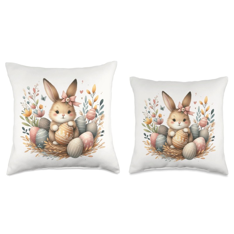 Cute Pink Easter Bunny Throw Pillow