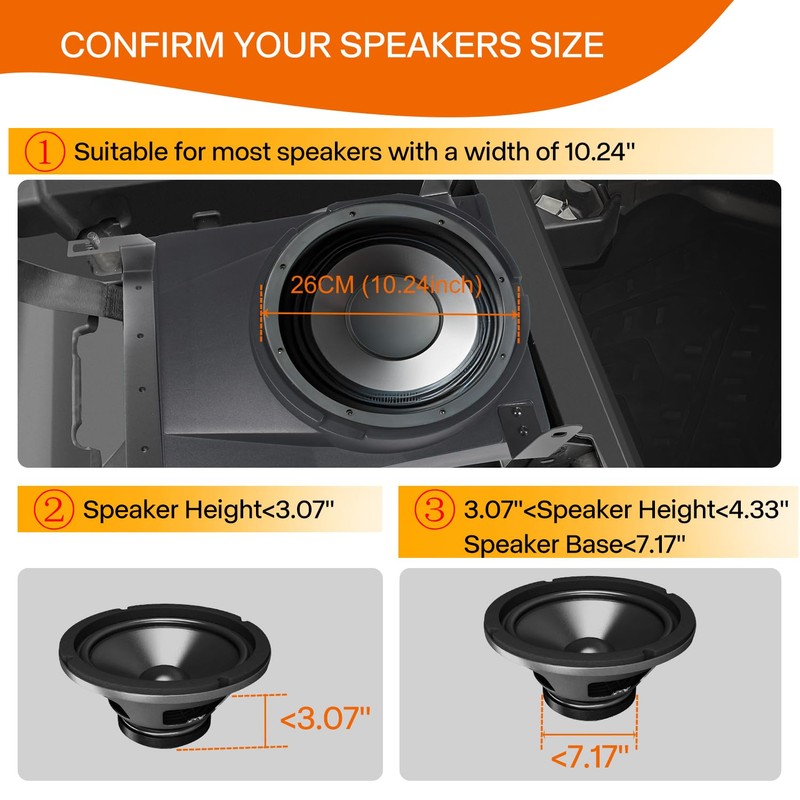 CUSAUTV 10" Under Seat Speaker Pod Panel for Maverick R,