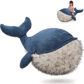 MorisMos Giant Blue Whale Stuffed Animal Plush Pillow, Huge 43.3" Plush Whale Toy for Kid/Adult, 4ft Large Stuffed Animal Ocean/Sea Toy Gift for Marine Creature Lover, Sea Life Decor, CE/CPC Certified